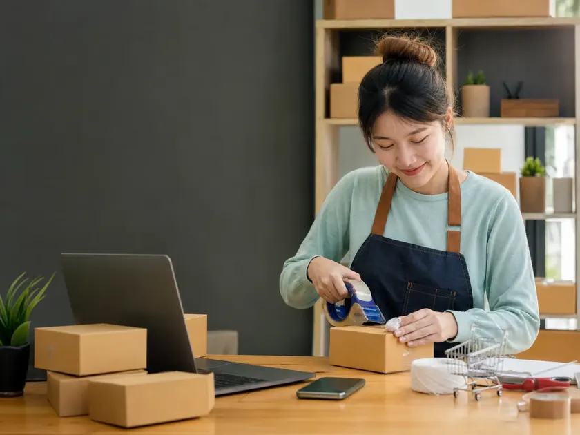 เจ้าของร้านค้าออนไลน์กำลังจัดการออเดอร์และพัสดุ